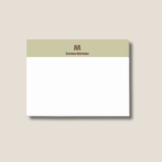 Sage Green Chic Personalized Name Letter Monogram Post-it Notes (Creator Uploaded)