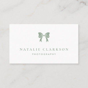 Sage Green Chic Ribbon Bow Minimalist Business Card