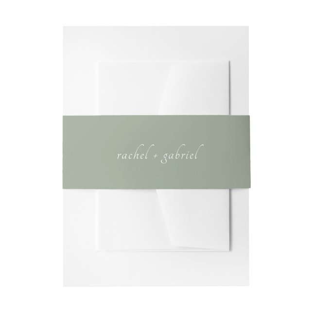 Sage Green | Chic Simple Script Wedding  Invitation Belly Band (Front Example)