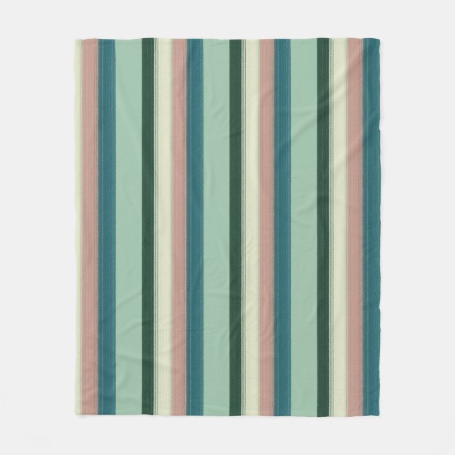 Sage Green Chic Striped Fleece Blanket (Front)