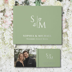 Sage Green Chic Wedding Guest Books Foil Guestbook