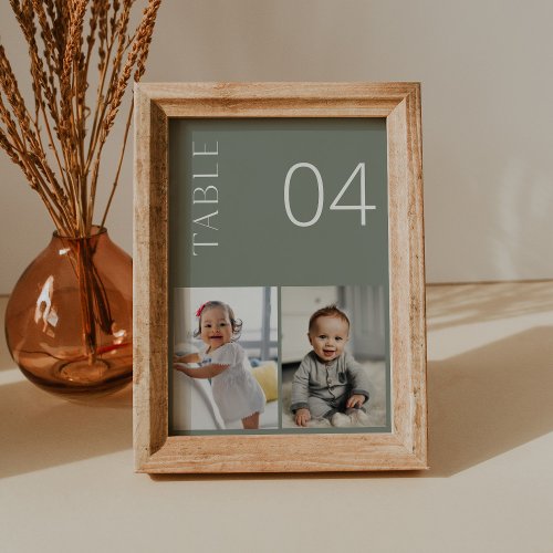 SAGE Green Childhood Photo Table Number Card