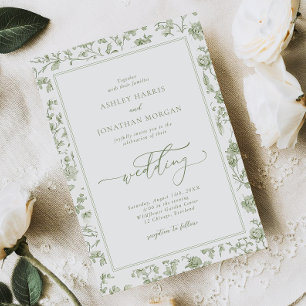 Sage Green Chinoiserie All in One Wedding Invitation