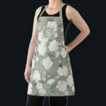 Sage Green Chinoiserie Bird Peony Garden Monogram Apron<br><div class="desc">This chinoiserie-inspired design features elegant botanical florals,  birds and greenery in sage green and ivory white. Personalize the apron with your monogram or initial.</div>