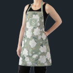 Sage Green Chinoiserie Bird Peony Garden Monogram Apron<br><div class="desc">This chinoiserie-inspired design features elegant botanical florals,  birds and greenery in sage green and ivory white. Personalize the apron with your monogram or initial.</div>