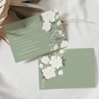 Sage Green Chinoiserie Bird Peony Wedding RSVP