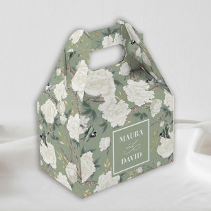 Sage Green Chinoiserie Birds Flowers Wedding Favor Boxes