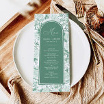 Sage Green Chinoiserie Birds & Peonies Menu Card<br><div class="desc">These beautiful menu cards will add a perfect touch to your wedding / special occasion. The elegant design features elegant sage green and white chinoiserie botanical flowers and birds,  complimented with modern typography.</div>