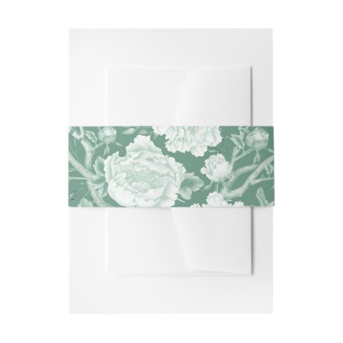Sage Green Chinoiserie Floral Garden Rococo Toile Invitation Belly Band