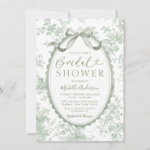 Sage Green Chinoiserie Floral Toile Bridal Shower Invitation