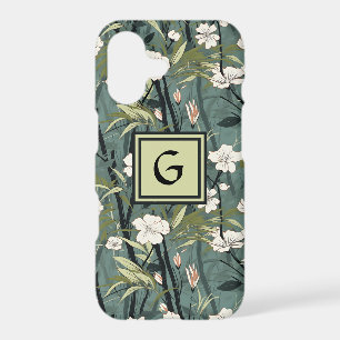 Sage Green Chinoiserie Floral White Initial  iPhone 17 Case