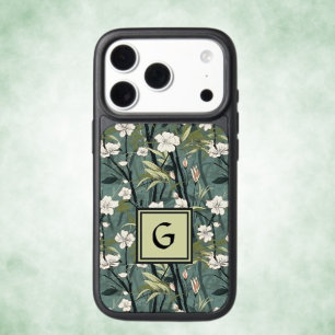 Sage Green Chinoiserie Floral White Initial  iPhone 17 Pro Case
