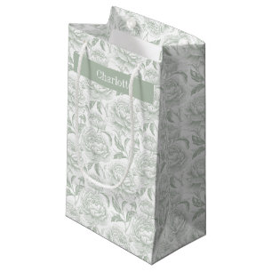 Sage Green Chinoiserie Peonies Small Gift Bag