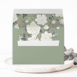 Sage Green Chinoiserie Peony Birds Porcelain Envelope<br><div class="desc">This chinoiserie-inspired design features elegant botanical florals,  birds and greenery in sage green and white.</div>