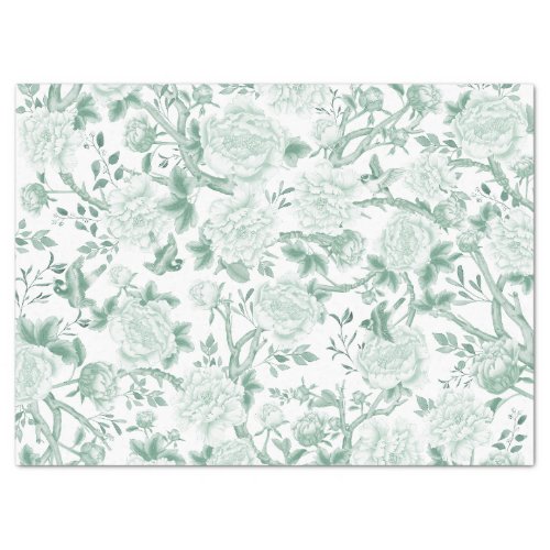Sage Green Chinoiserie Porcelain Floral Decoupage Tissue Paper