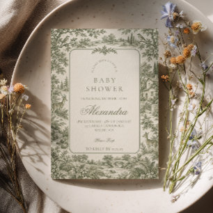 Sage Green Chinoiserie Toile Baby Shower Invitation