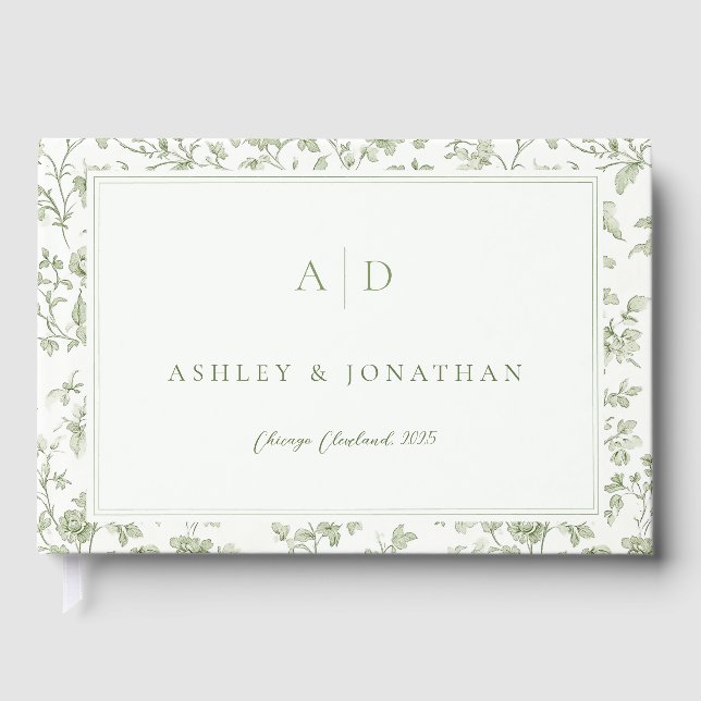 Sage Green Chinoiserie Wedding Guest Book (Front)