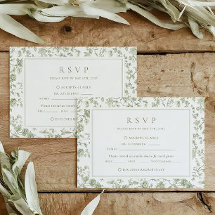 Sage Green Chinoiserie Wedding RSVP Card