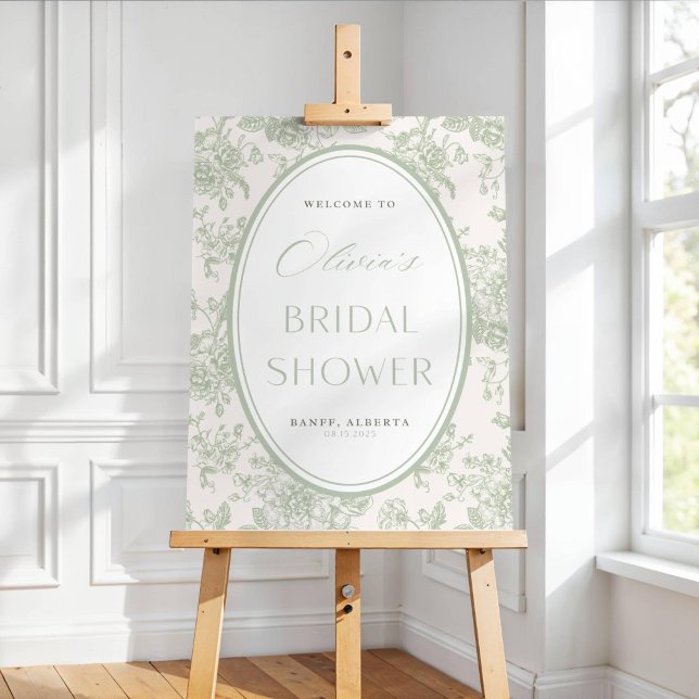 Sage Green Chinoiserie Welcome Sign Template Toile (Creator Uploaded)