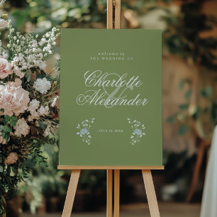 Sage Green Chintz Floral Elegant Wedding Welcome Poster