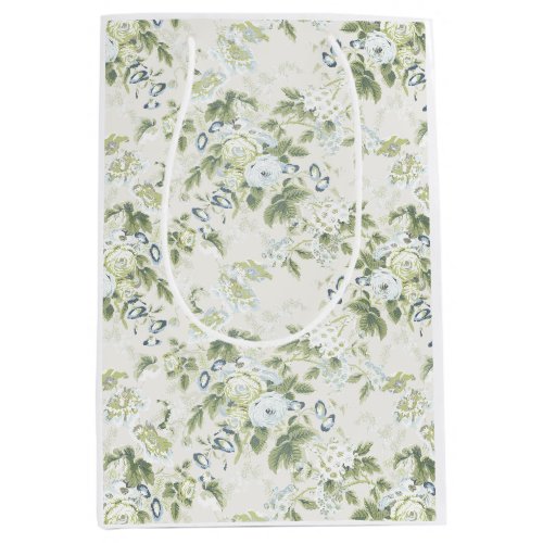 Sage Green Chintz Gift Bag, English Rose Print Medium Gift Bag