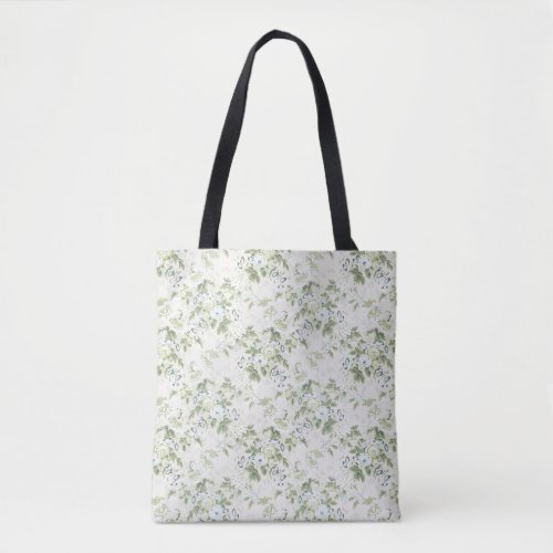 Sage Green Chintz Tote Bag, English Floral Print Bag