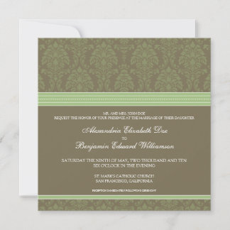 Sage Green Chocolate Damask Wedding Invitation