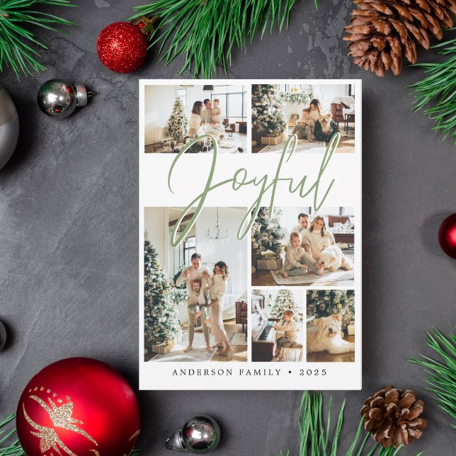 Sage Green Christmas Calligraphy Family Photo Holiday Card (Creator Uploaded)