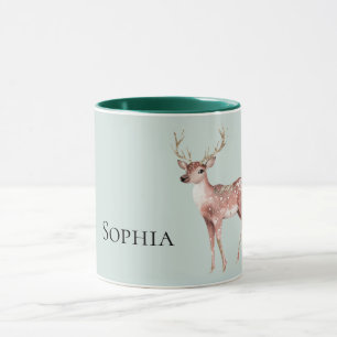 Sage Green Christmas Deer Personalized Mug
