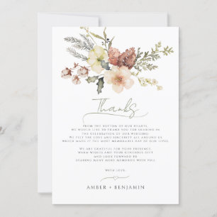 Sage Green Christmas Floral Winter Pine Wedding Thank You Card