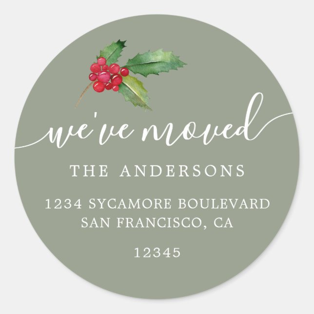 Sage Green Christmas Greenery New Address Home Classic Round Sticker (Front)