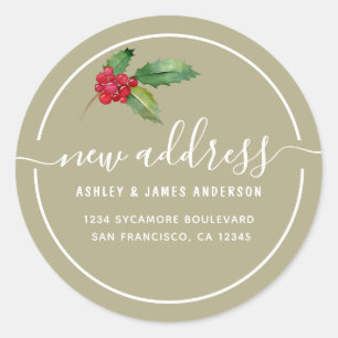 Sage Green Christmas Holly New Address Seal