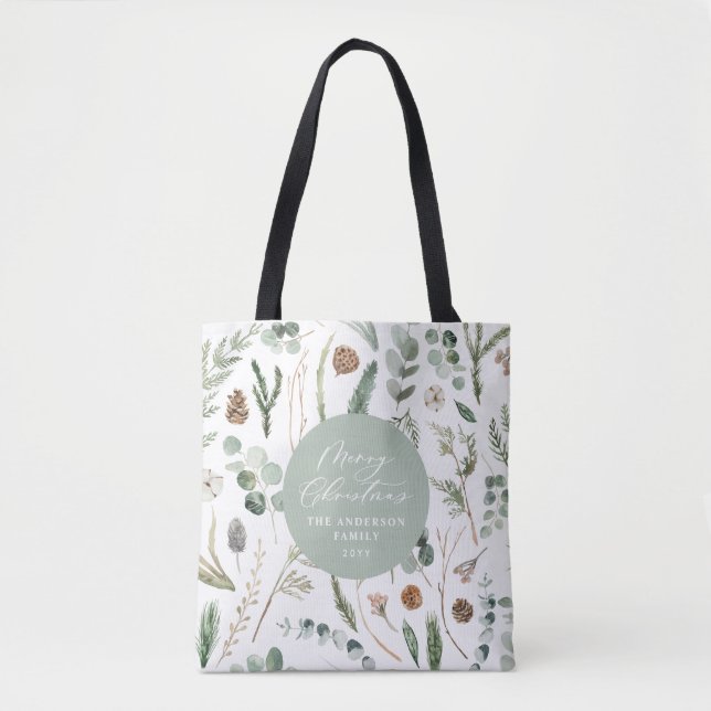 Sage green Christmas minimal botanica Tote (Front)