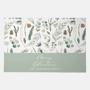 Sage green Christmas minimal botanical Doormat