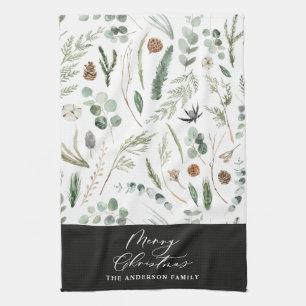 Sage green Christmas minimal botanical Kitchen Towel
