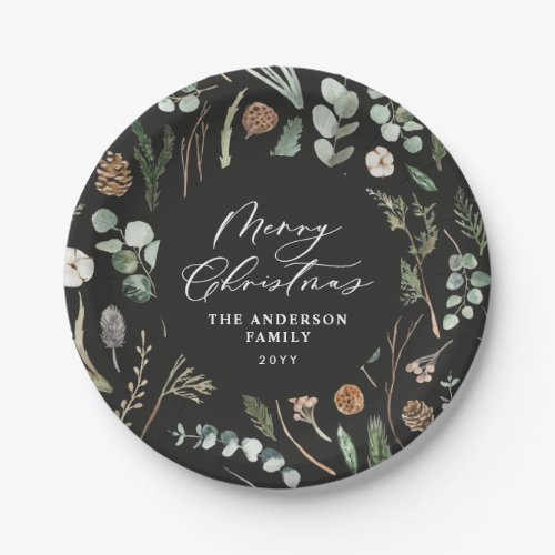 Sage green Christmas minimal botanical Paper Plates