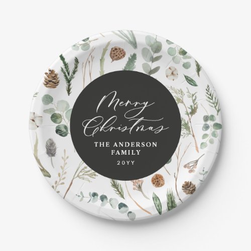 Sage green Christmas minimal botanical Paper Plates