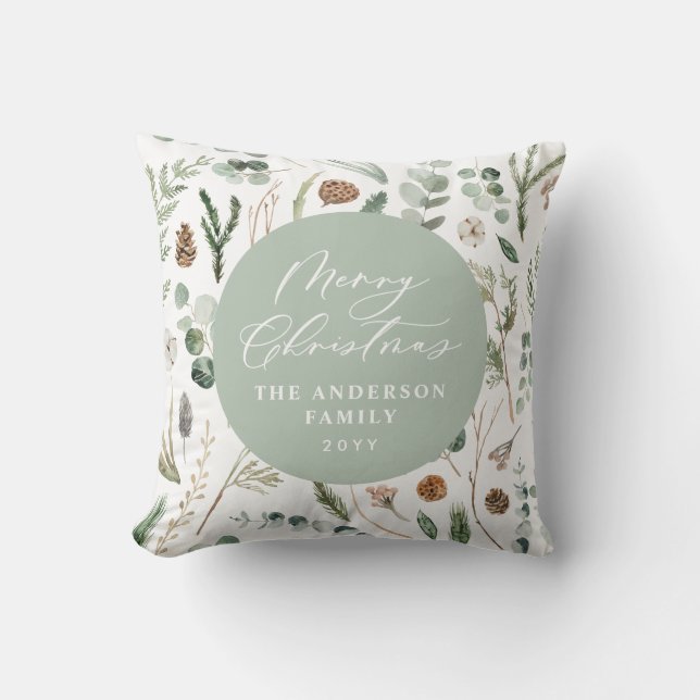Sage green Christmas minimal botanical photo Throw Pillow (Front)