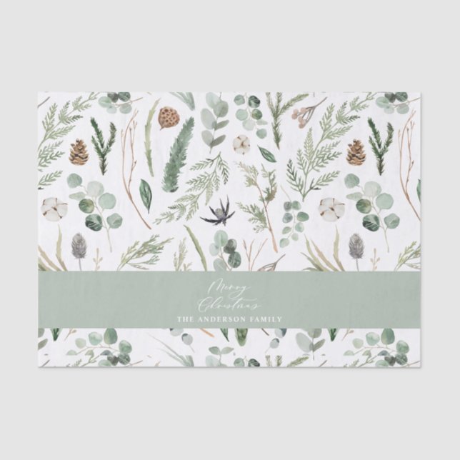 Sage green Christmas minimal botanical Tissue Paper (Front)