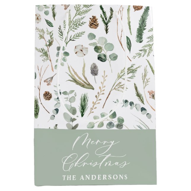 Sage green Christmas modern minimal botanical Wrap Medium Gift Bag (Front)