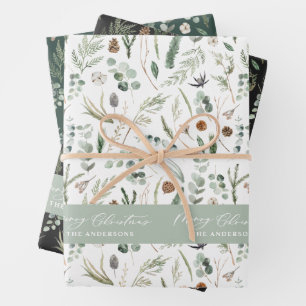 Sage green Christmas modern minimal botanical Wrapping Paper Sheets