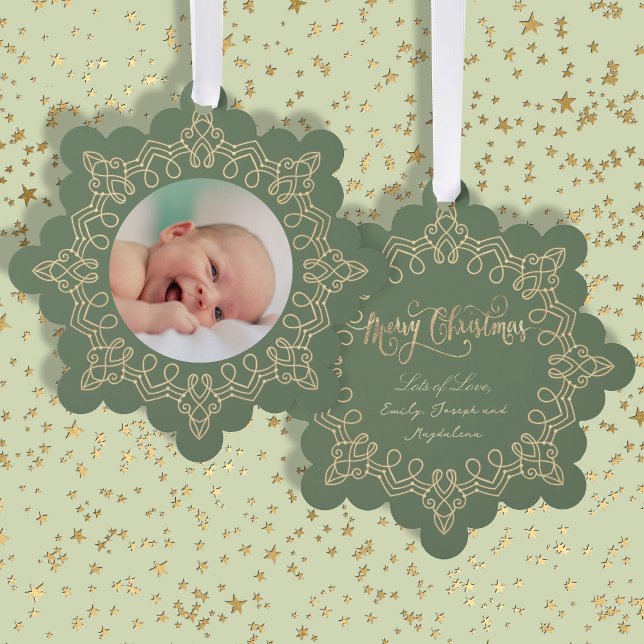sage green christmas new baby ornament card (Creator Uploaded)