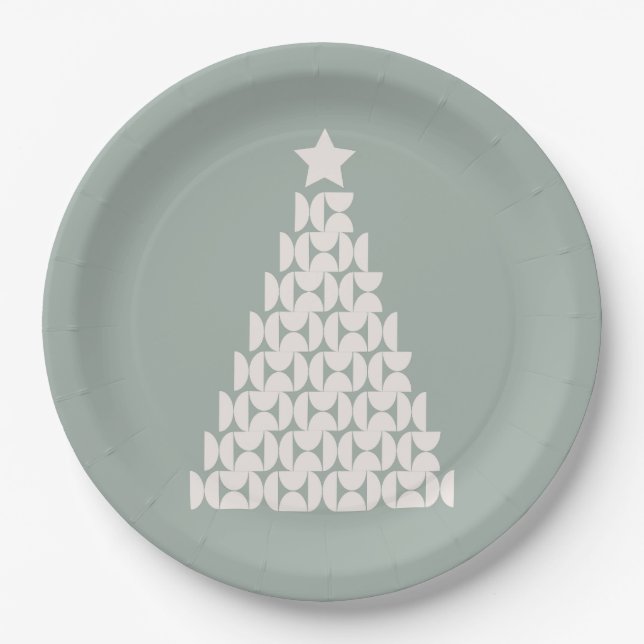 Sage Green Christmas Tree Paper Plates (Front)