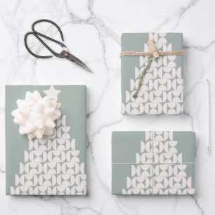 Sage Green Christmas Tree Wrapping Paper Sheets