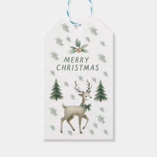 Sage Green Christmas Trees & Reindeer Gift tag