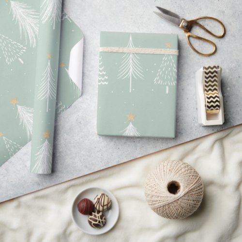 Sage green Christmas Trees Wrapping Paper