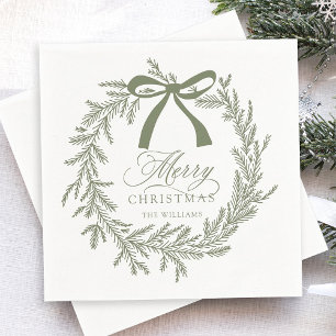 Sage Green Christmas Wreath Holiday Napkins