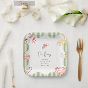 Sage Green Ciao Baby Itallian Pizza Baby Shower Paper Plates