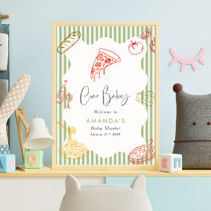 Sage Green Ciao Baby Itallian Pizza Baby Shower Poster