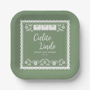 Sage Green Cielito Lindo Talavera Baby Shower Paper Plates